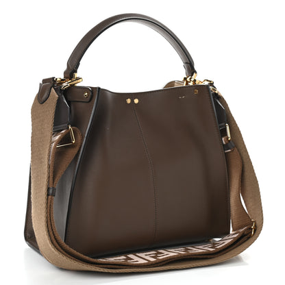Fendi Vitello Seta Glazed Fabric FF 1974 Medium Peekaboo X-Lite Maya Mogano Panna 2 of 9