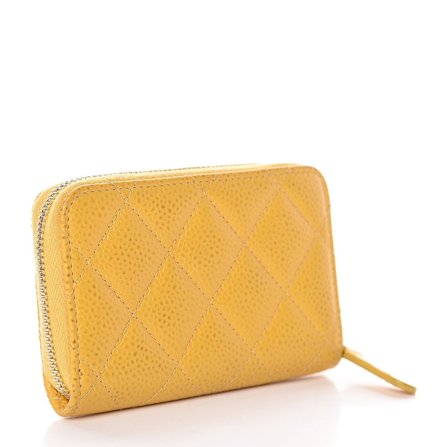 Caviar Quilted Zip Coin Purse Yellow