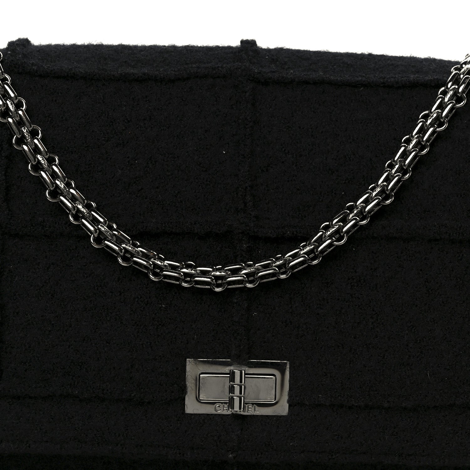 Chanel Wool Jumbo Chocolate Bar Mademoiselle Flap Black 10 of 12