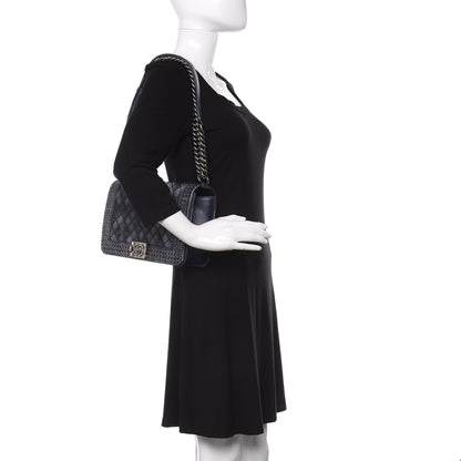 Chanel Faded Calfskin Quilted Medium Studded Boy Flap Black 3 of 10