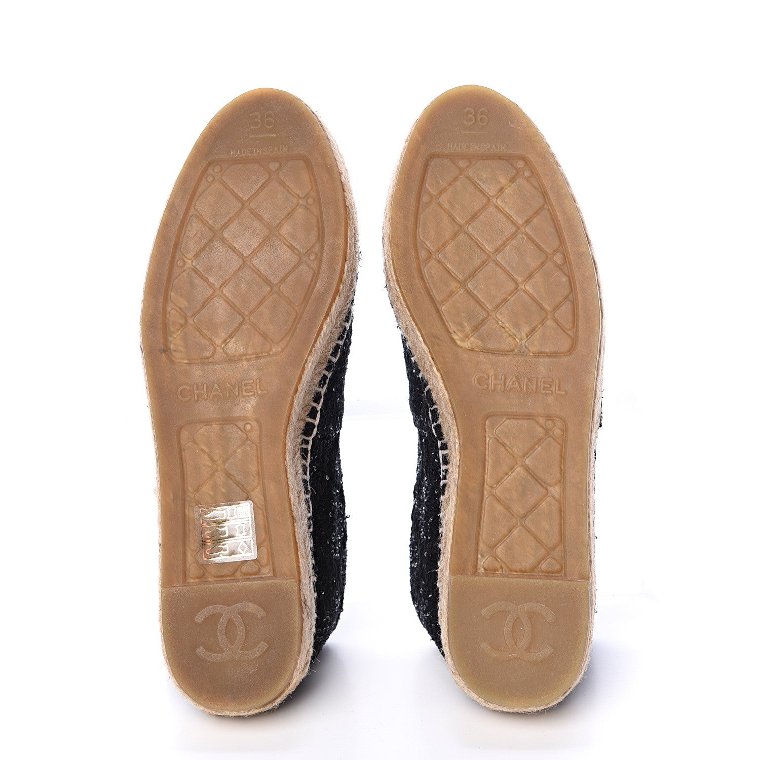 Chanel Tweed Patent Goatskin Sequin CC Espadrilles 36 Black 5 of 12