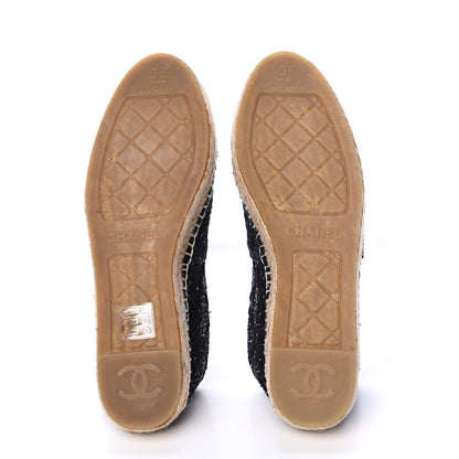 Chanel Tweed Patent Goatskin Sequin CC Espadrilles 36 Black 5 of 12