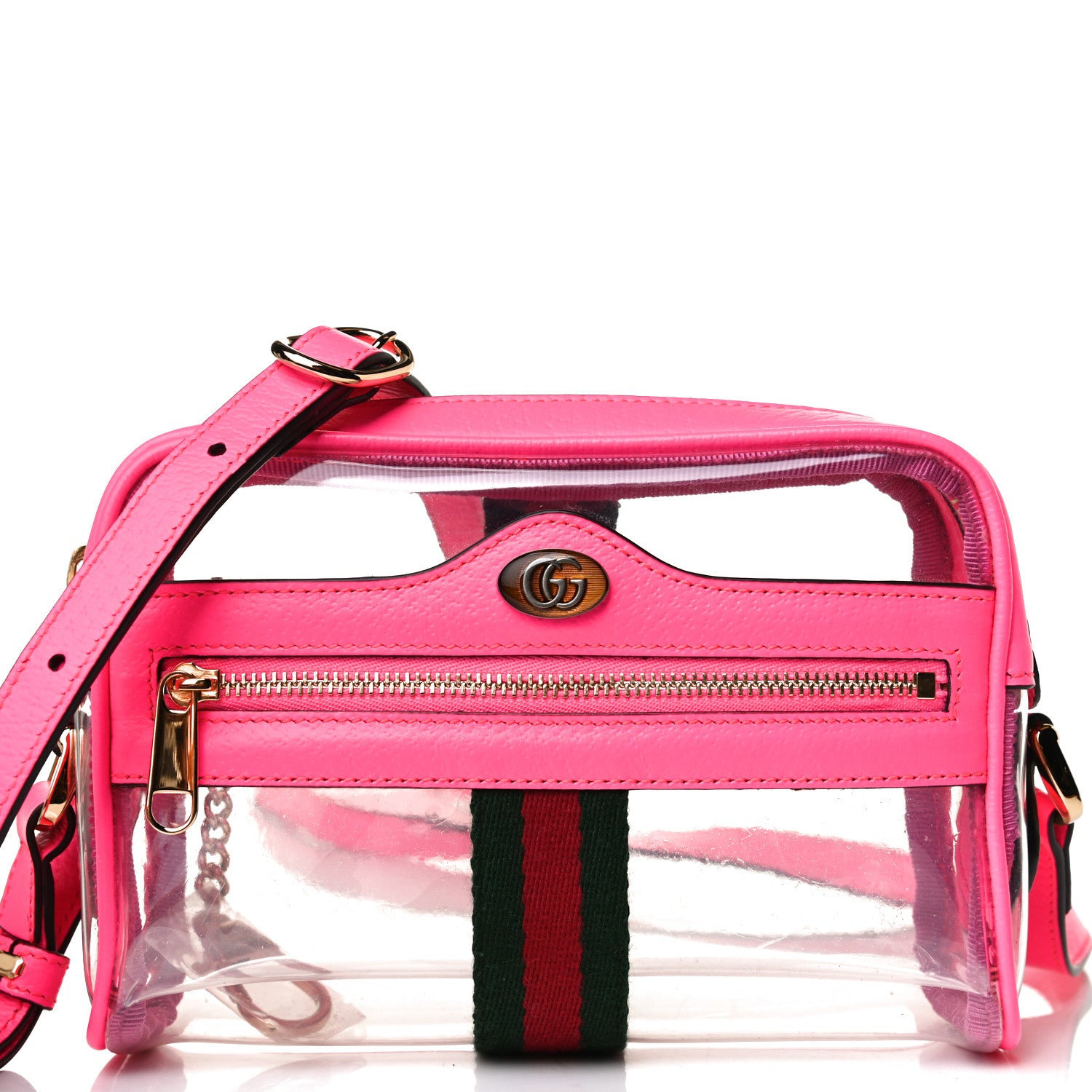 Gucci Vinyl Web Mini Ophidia Transparent Shoulder Bag Fluorescent Fuchsia 8 of 14