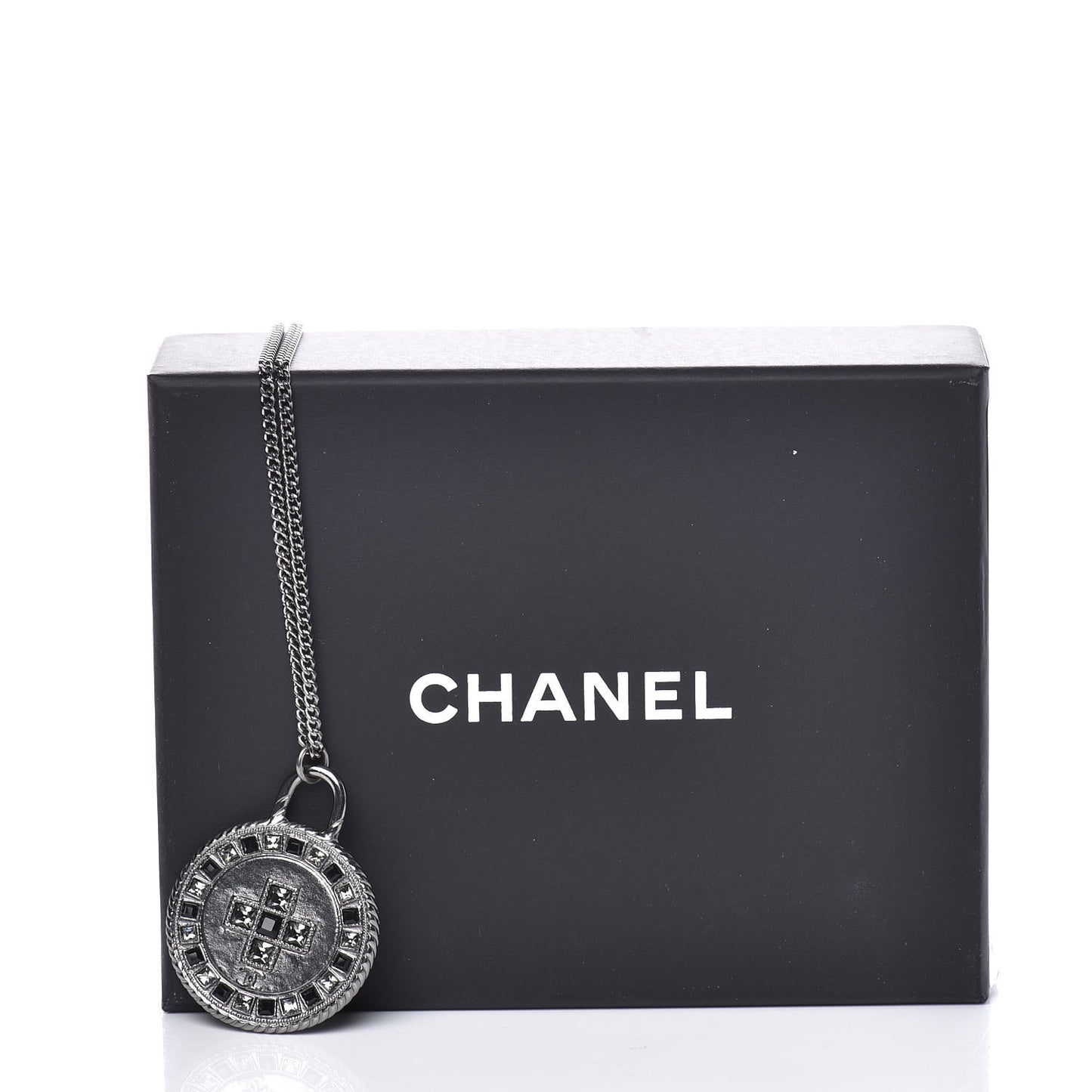 Crystal CC Medallion Necklace Ruthenium Black