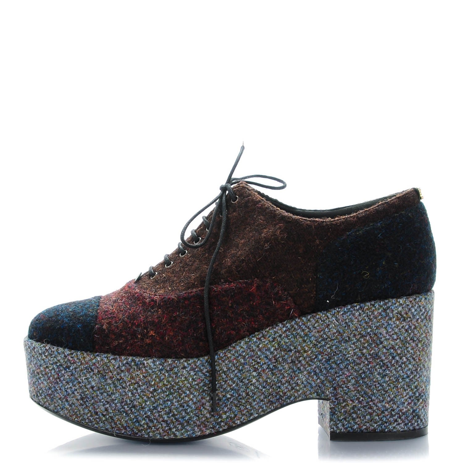 Chanel Tweed Platform Lace Ups 40.5 Burgundy Navy Gray 1 of 7