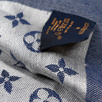 Louis Vuitton Silk Wool Monogram Denim Shawl Blue 6 of 6