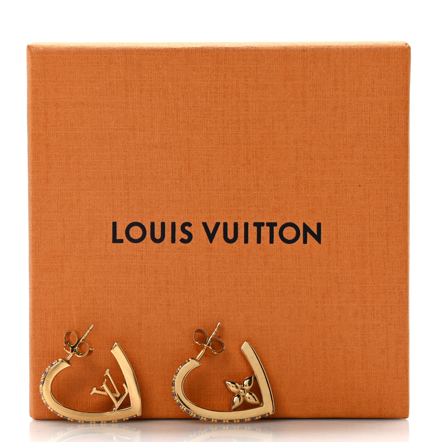 Louis Vuitton Metal Crystal My LV Love Hoop Earrings Gold 6 of 6
