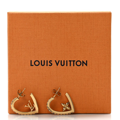 Louis Vuitton Metal Crystal My LV Love Hoop Earrings Gold 6 of 6