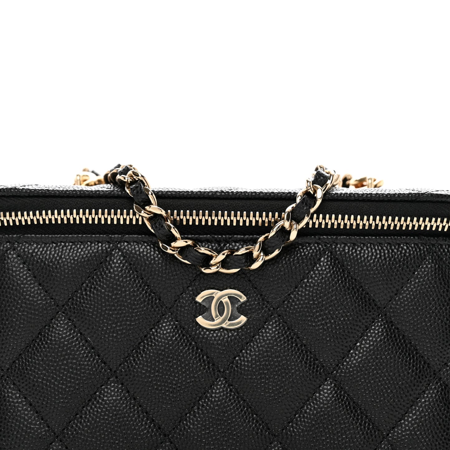 Caviar Quilted Small Vanity Case With Chain Black