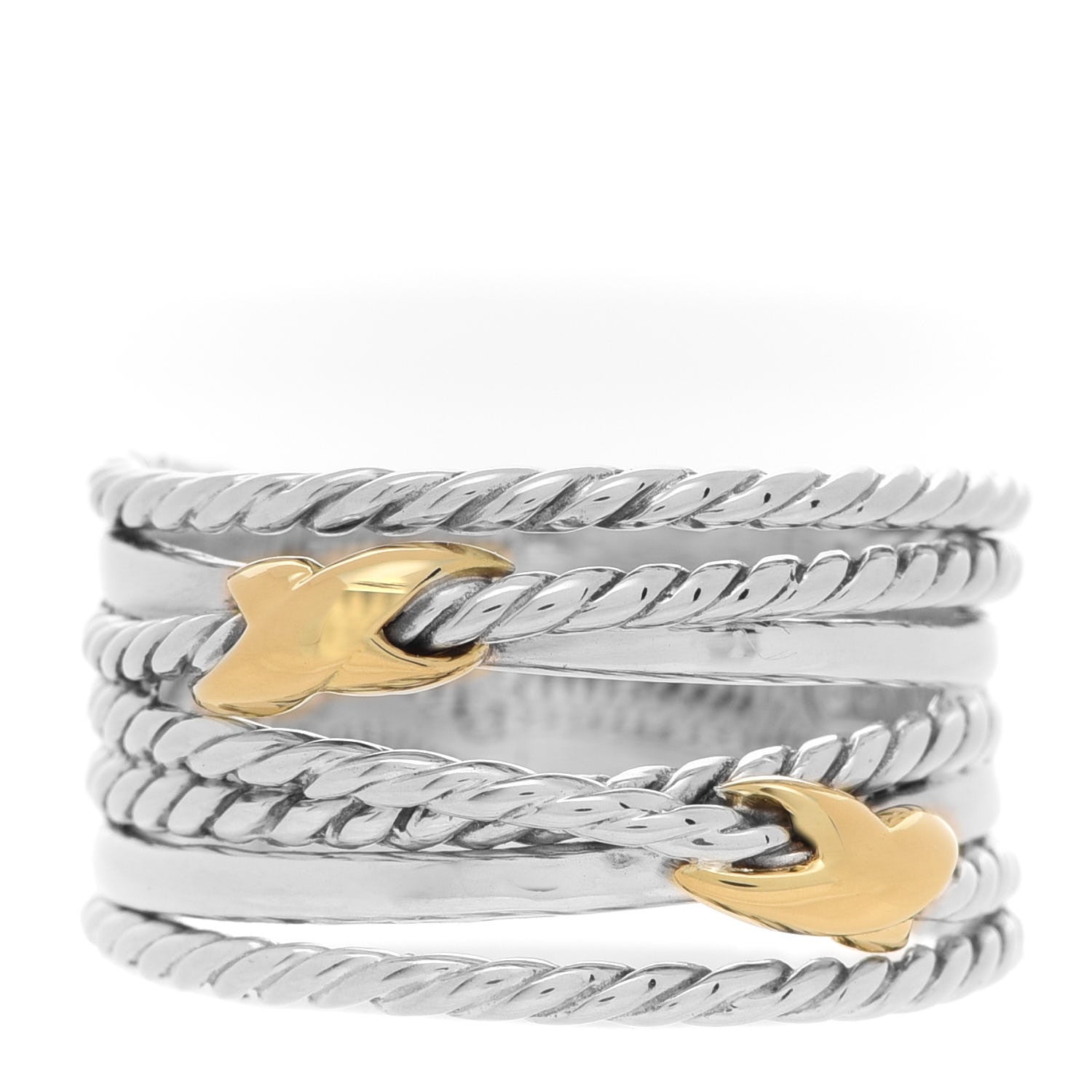 David Yurman Sterling Silver 18K Yellow Gold Double X Crossover Ring 56 7.5 1 of 4