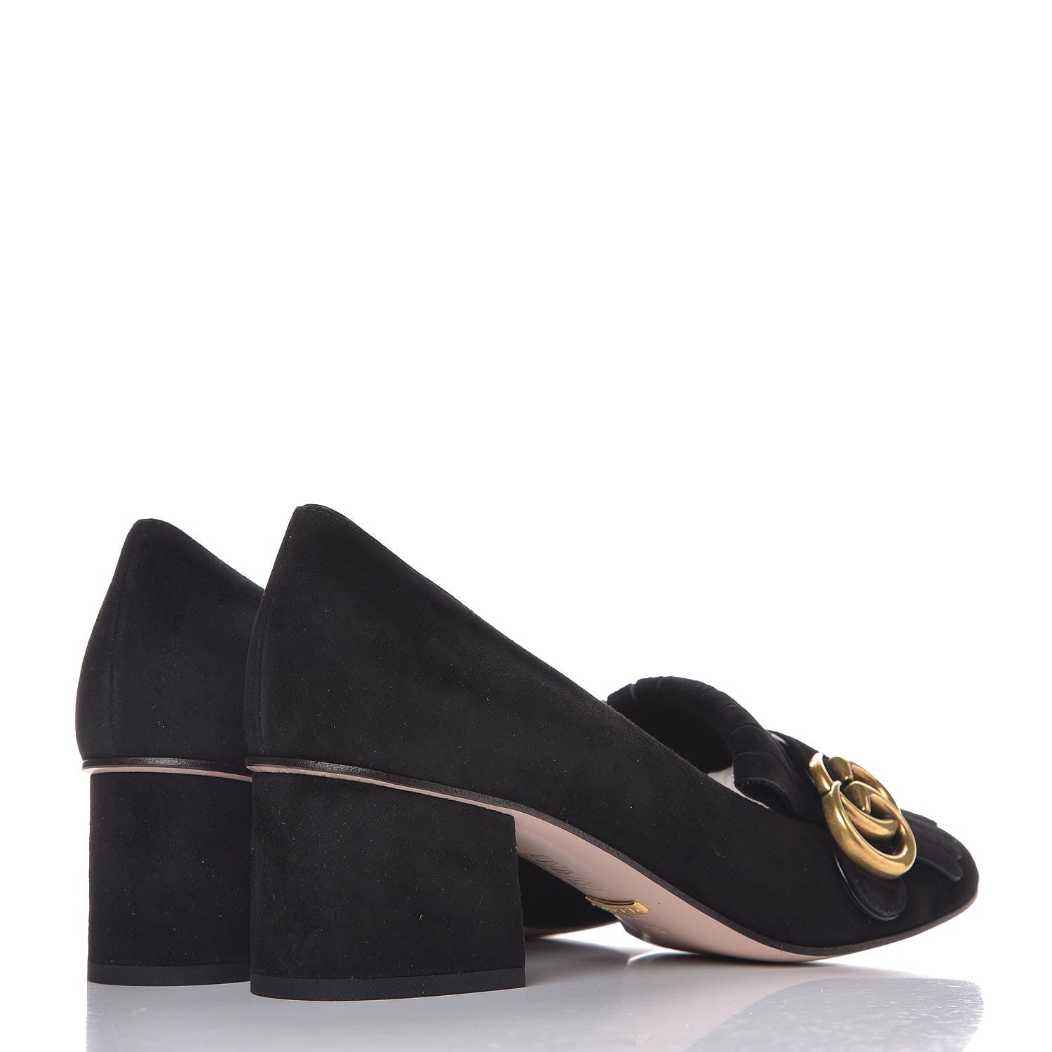 Gucci Kid Scamosciato GG Marmont Fringe 50mm Loafer Pumps 38 Black 7 of 20