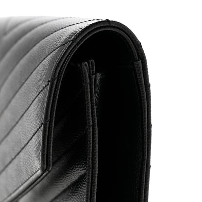 Saint Laurent Grain De Poudre Matelasse Chevron Monogram Envelope Clutch Black 12 of 13