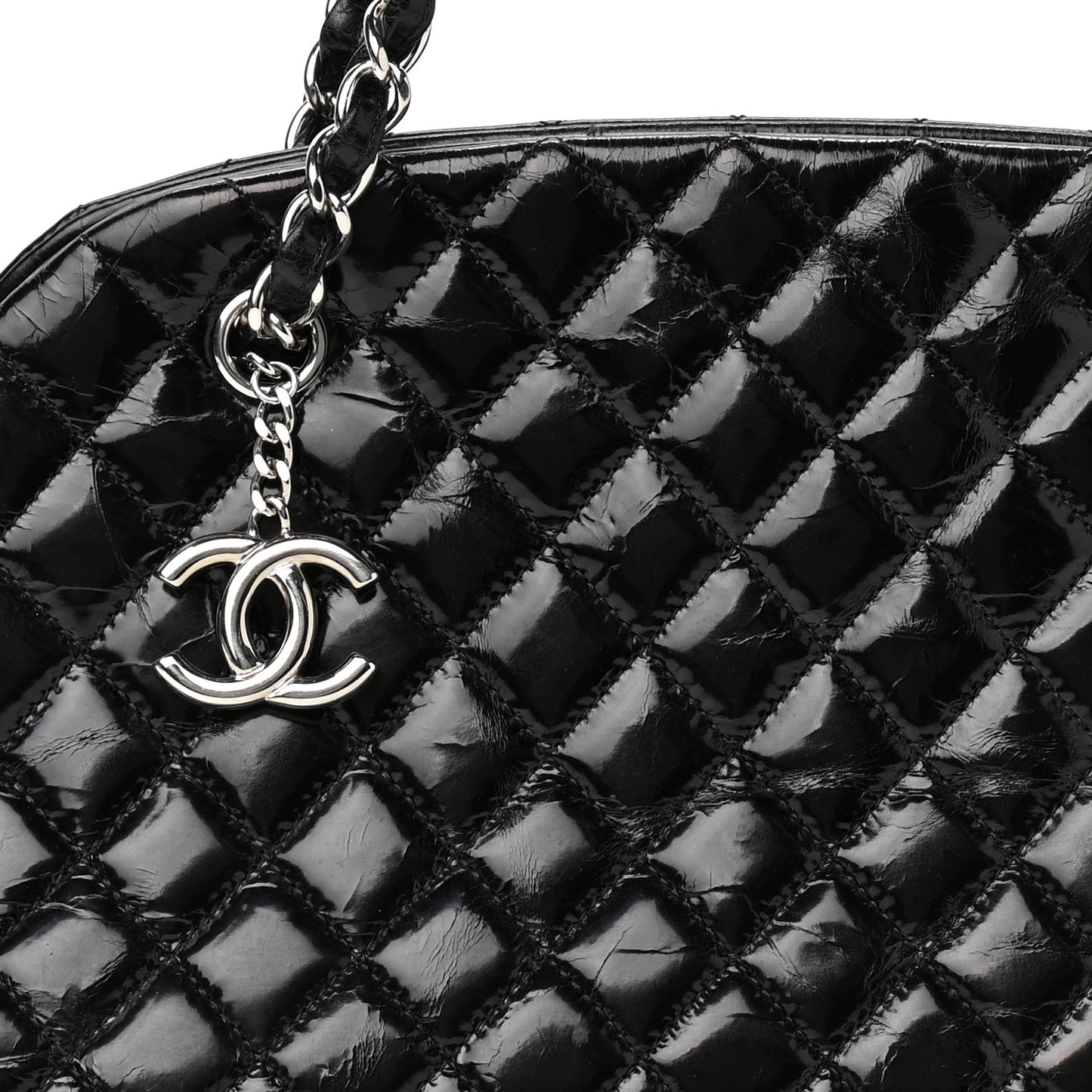 Patent Quilted Medium Just Mademoiselle Bowling Bag Black