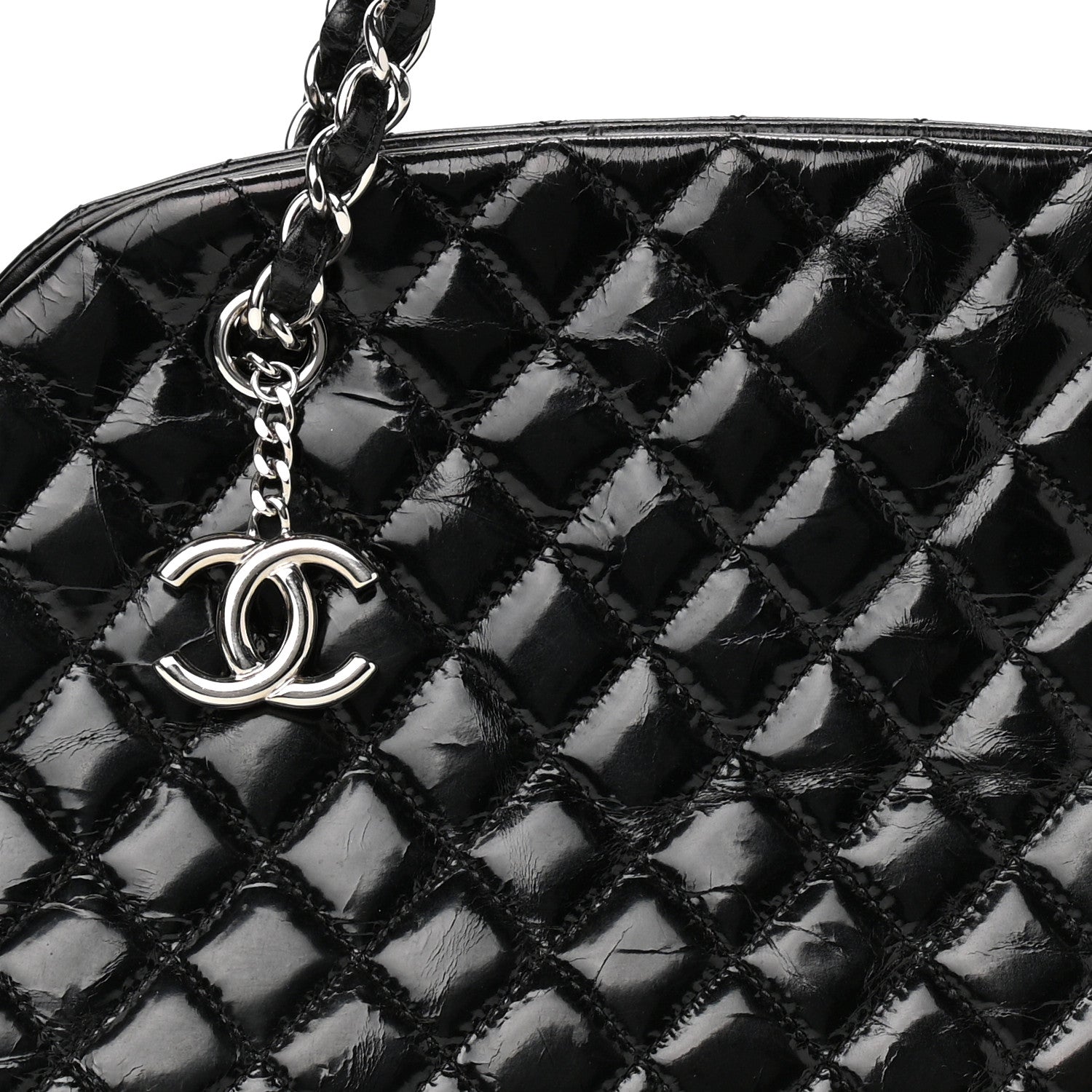 Chanel Patent Quilted Medium Just Mademoiselle Bowling Bag Black 8 of 12