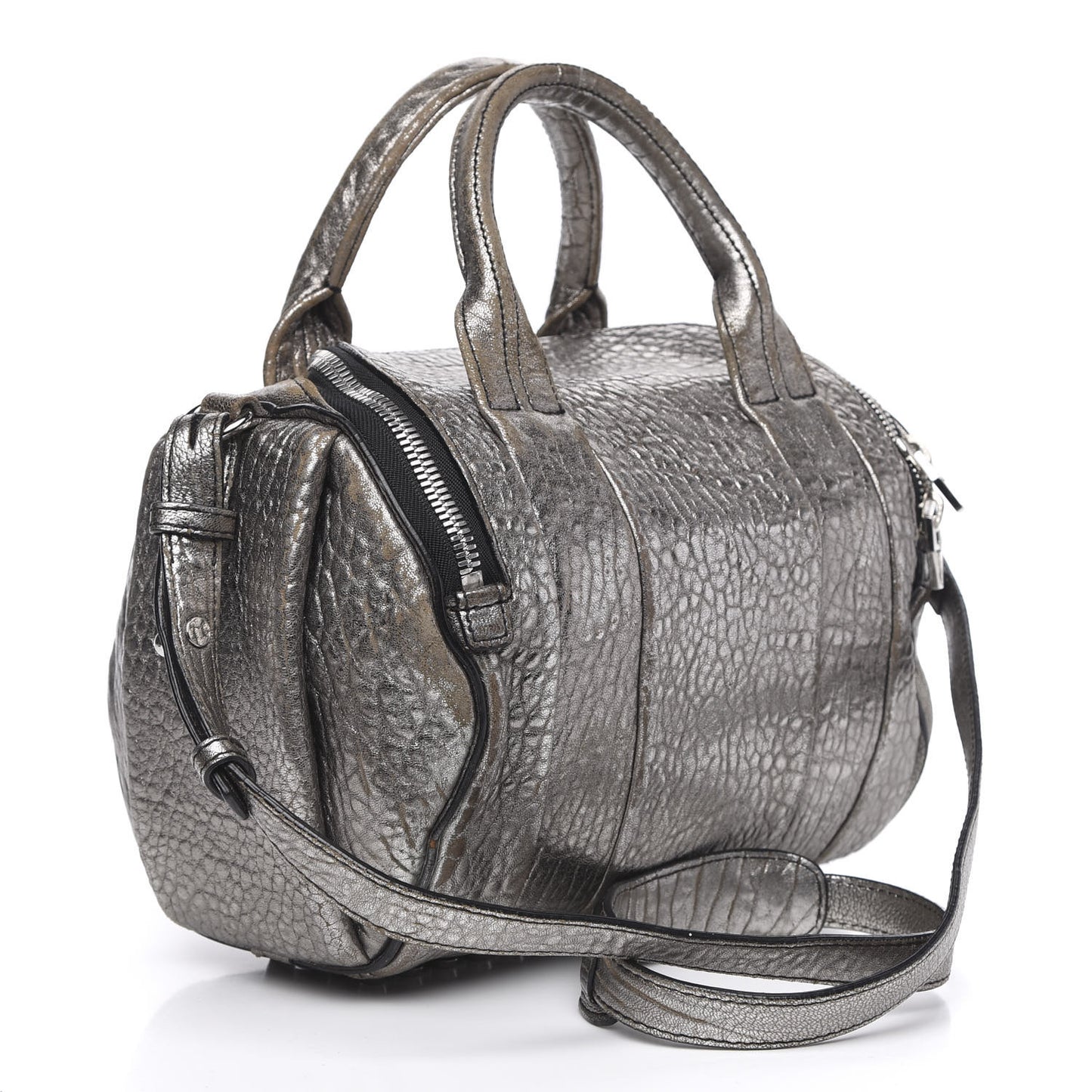 Metallic Pebbled Lambskin Rockie Carbon Silver Hardware