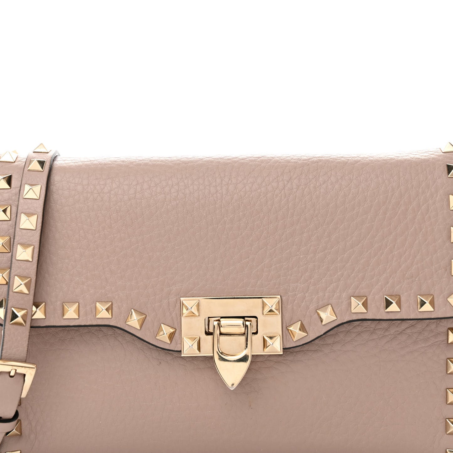 Pebbled Calfskin Medium Rockstud Flip Lock Crossbody Bag Poudre