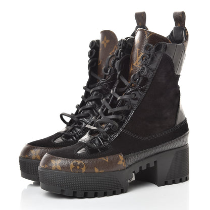 Louis Vuitton Suede Calfskin Monogram Laureate Platform Desert Boots 34.5 Black 3 of 8
