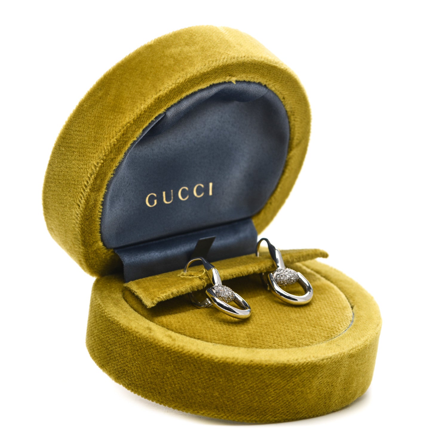Gucci 18K White Gold Diamond Horsebit Drop Earrings 6 of 6
