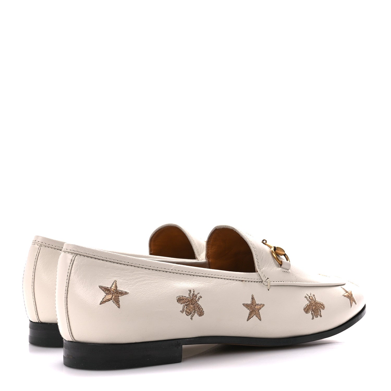 Gucci Goatskin Bee Star Embroidered Womens Jordaan Loafers 41 Mystic White 4 of 9