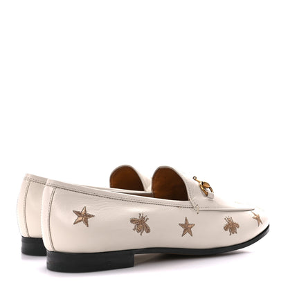 Gucci Goatskin Bee Star Embroidered Womens Jordaan Loafers 41 Mystic White 4 of 9