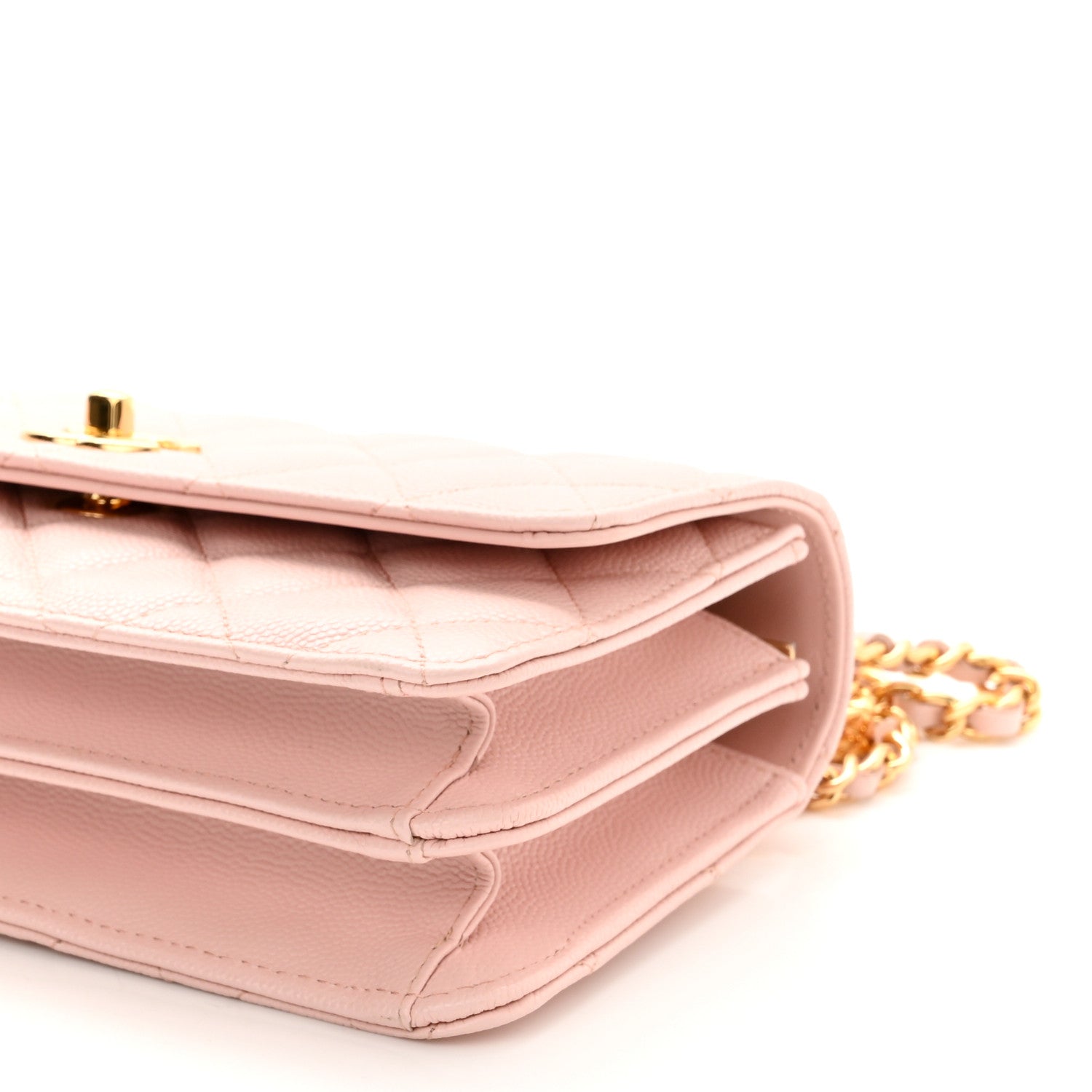Chanel Shiny Caviar Quilted Flap Charm Wallet On Chain WOC Light Pink 9 of 10