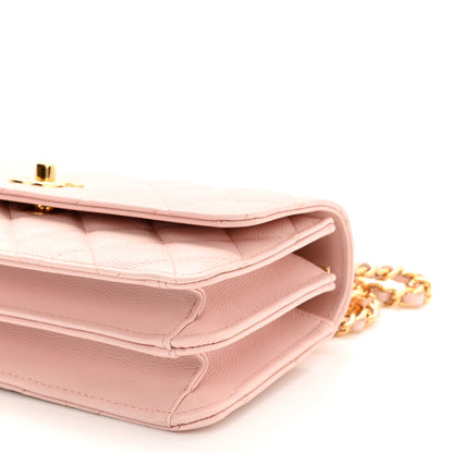Chanel Shiny Caviar Quilted Flap Charm Wallet On Chain WOC Light Pink 9 of 10