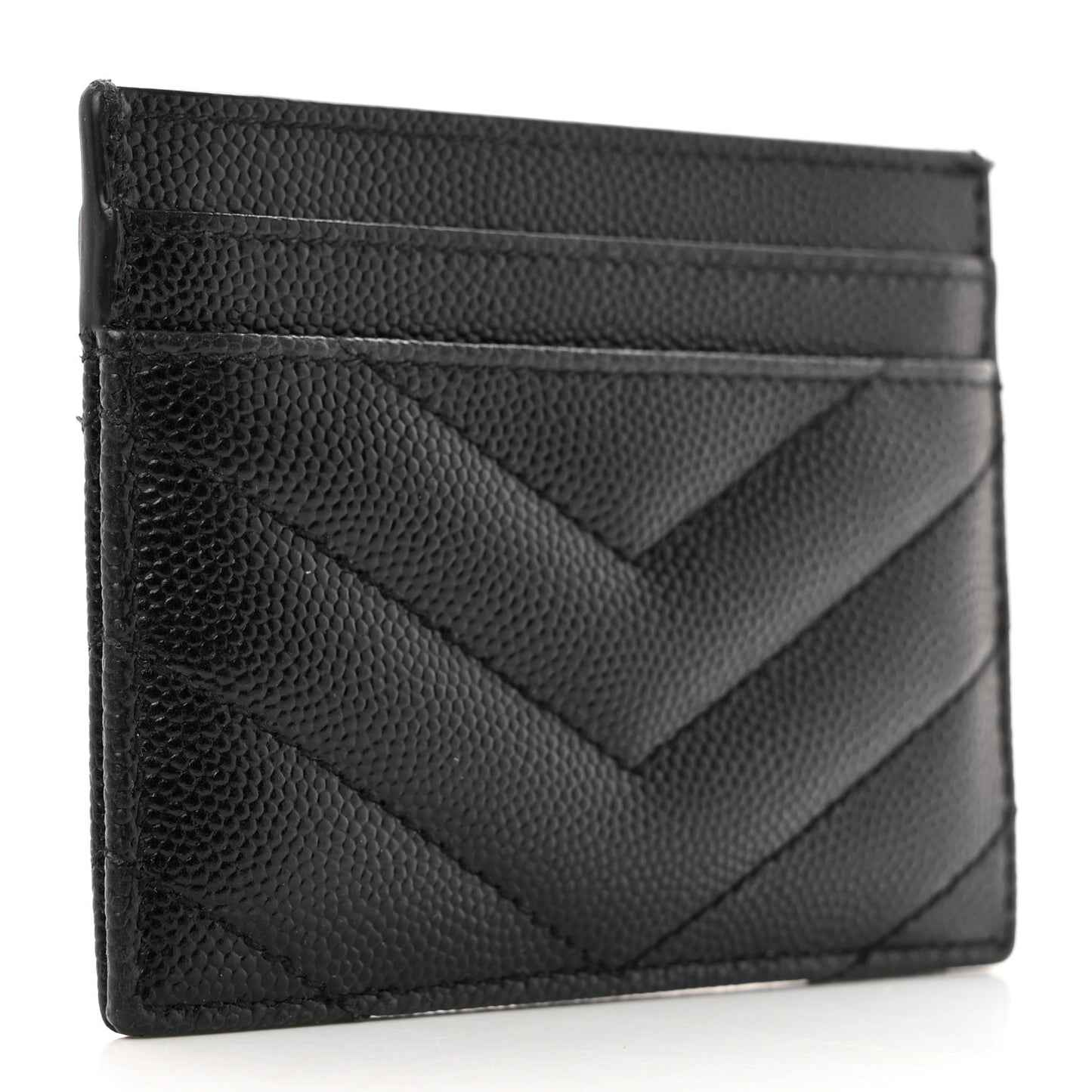 SAINT LAURENT Grain De Poudre Matelasse Chevron Monogram Credit Card Case Black