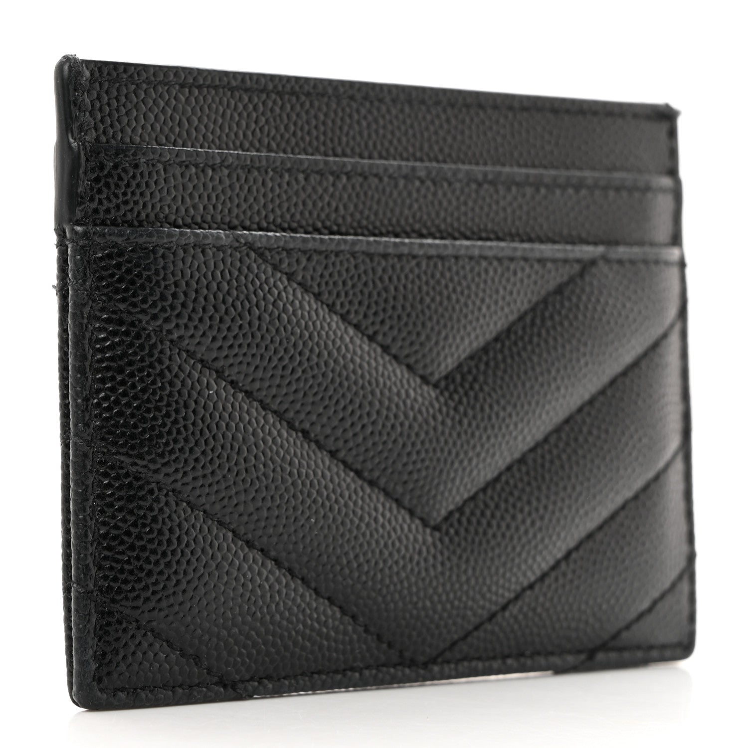 Saint Laurent SAINT LAURENT Grain De Poudre Matelasse Chevron Monogram Credit Card Case Black 3 of 9