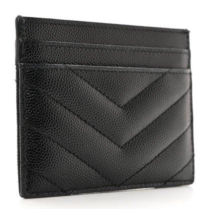 Saint Laurent SAINT LAURENT Grain De Poudre Matelasse Chevron Monogram Credit Card Case Black 3 of 9