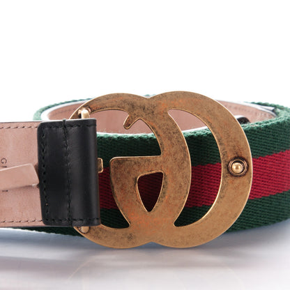 Gucci Nylon Calfskin Double G Web 40mm Belt 75 30 Green Red Black 4 of 7