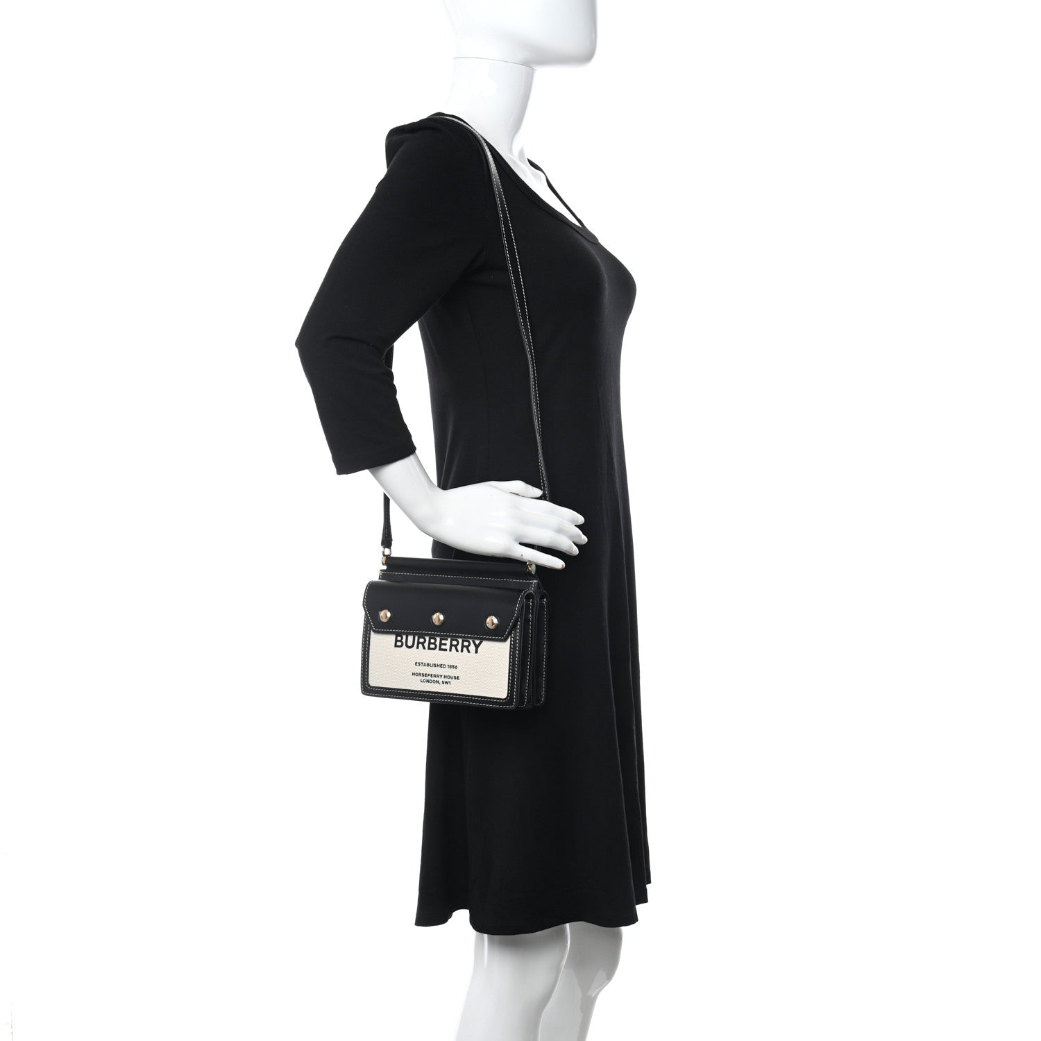 Burberry Smooth Calfskin Canvas Horseferry Print Mini Title Bag with Pocket Black 2 of 8
