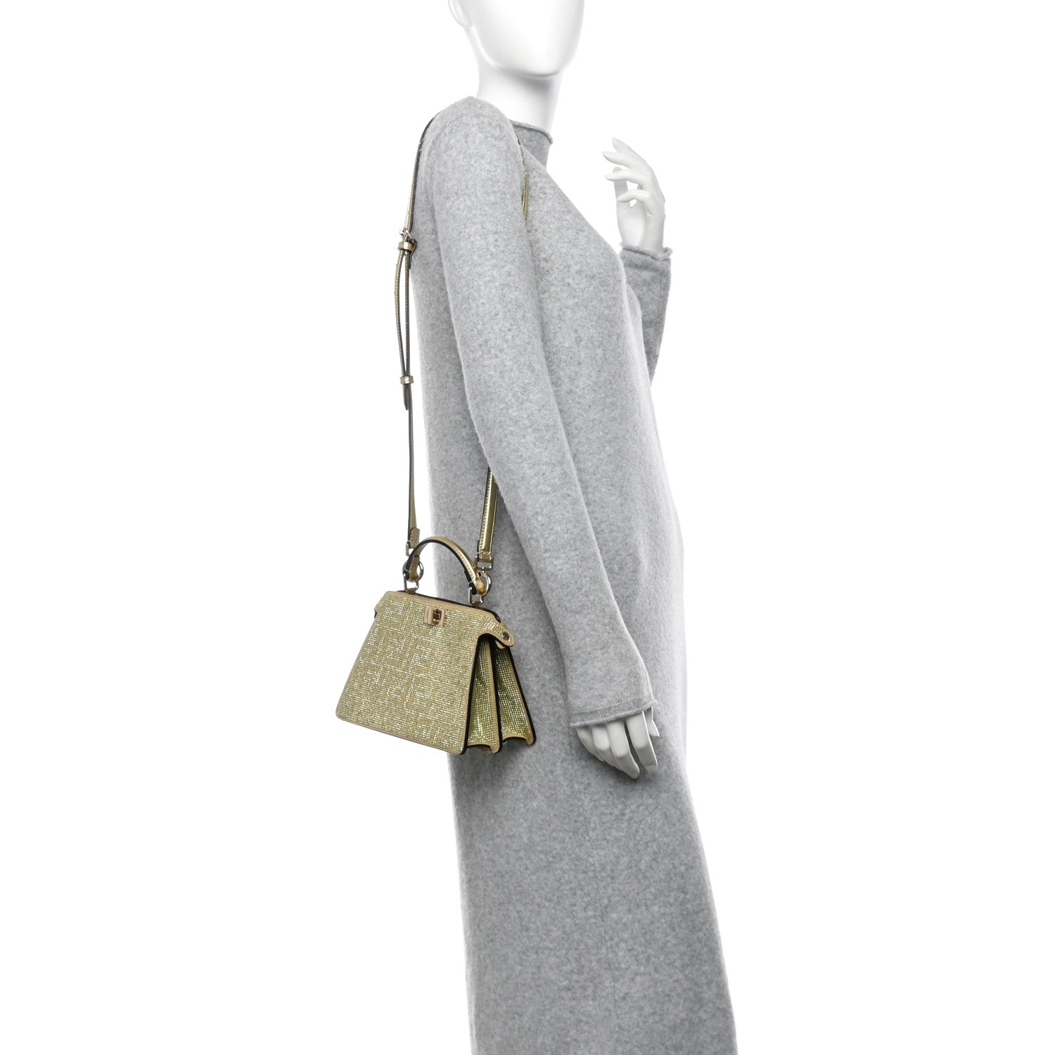 Fendi Crystal Vitello Laminato FF Petite Peekaboo I SEE U Satchel Crystal Platinum Light Gold 2 of 13