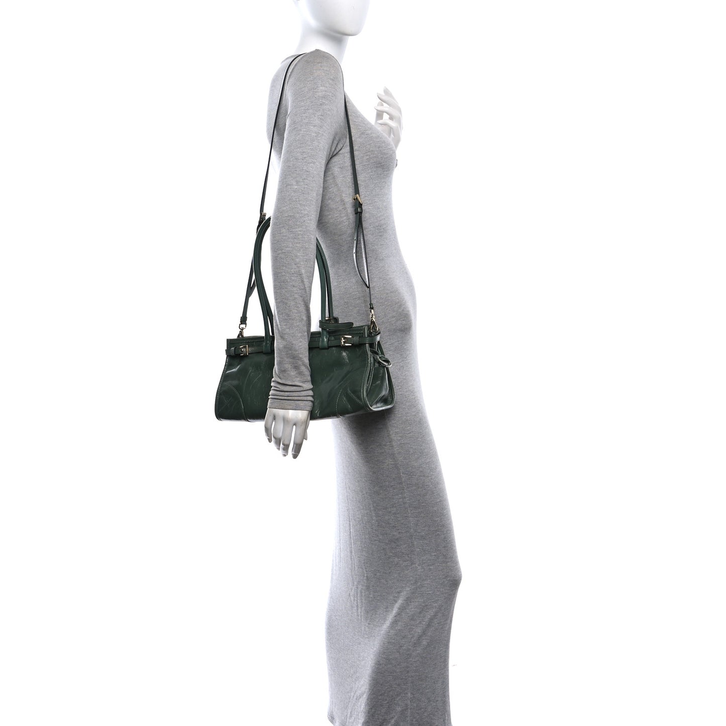 Glossy Calfskin Triangle Medium Bonnie Shoulder Bag Salvia