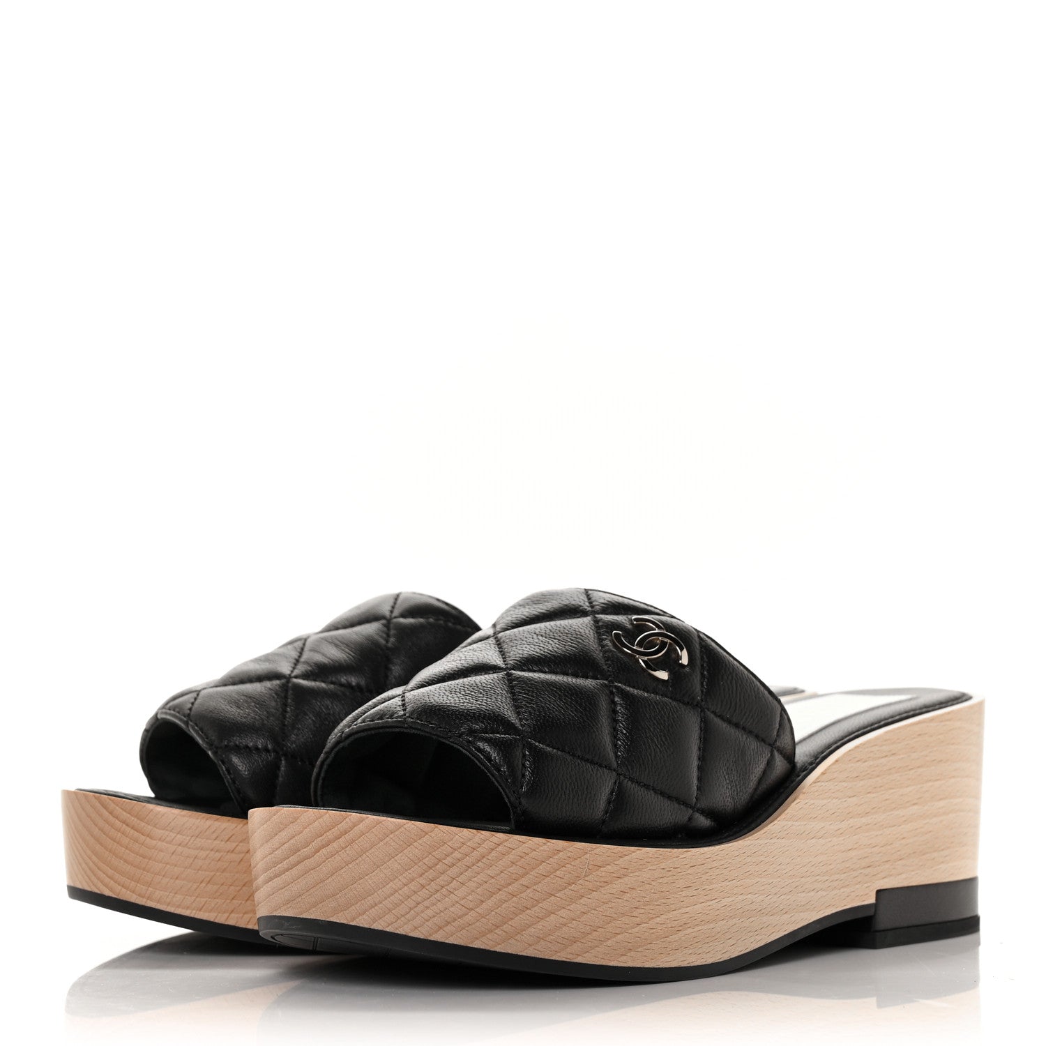 Chanel Lambskin Quilted CC Slip On Platform Sandals 35 Black 3 of 7