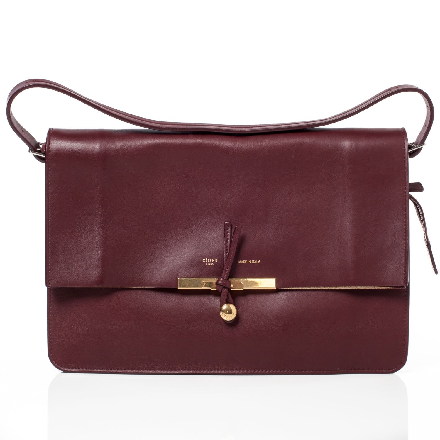 Celine Calfskin Medium Clasp Shoulder Bag Wine 1 of 9