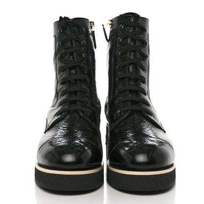 Chanel Shiny Crumpled Lambskin Lace Up Combat Boots 40.5 Black 2 of 9
