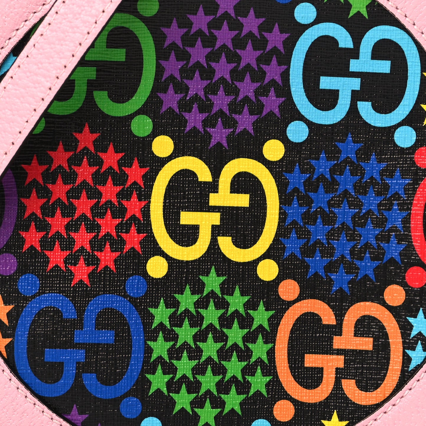 GG Supreme Monogram Psychedelic Round Shoulder Bag Black Multicolor Sugar Pink