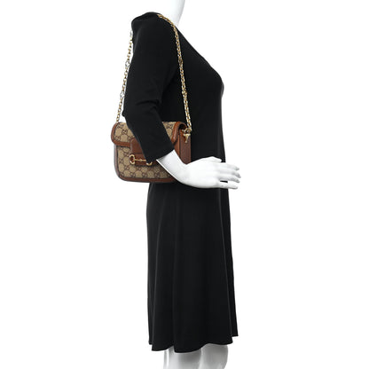 Gucci New Canvas Charisma Calfskin Crystal GG Monogram Mini Horsebit 1955 Shoulder Bag Camel Ebony 2 of 11