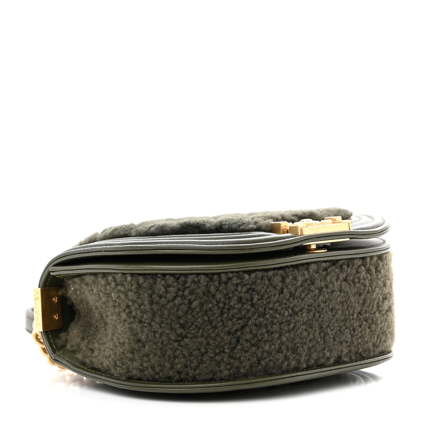 Calfskin Shearling Quilted Small Boy Messenger Bag Khaki