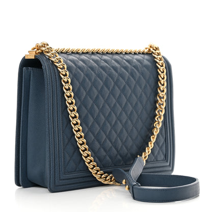 Chanel Caviar Quilted Large Boy Flap Blue 3 of 12