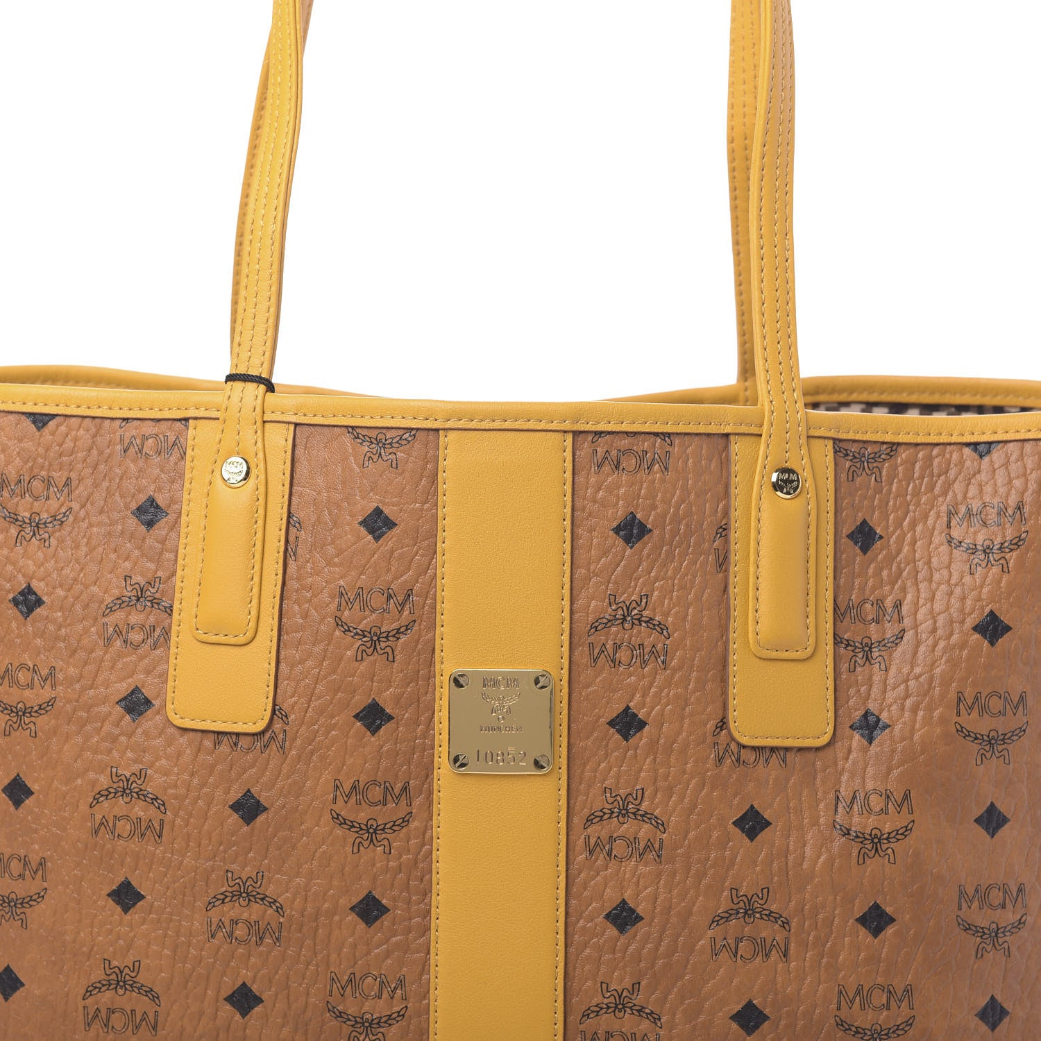 MCM Visetos Medium Liz Reversible Shopper Tote Cognac Yellow 10 of 15