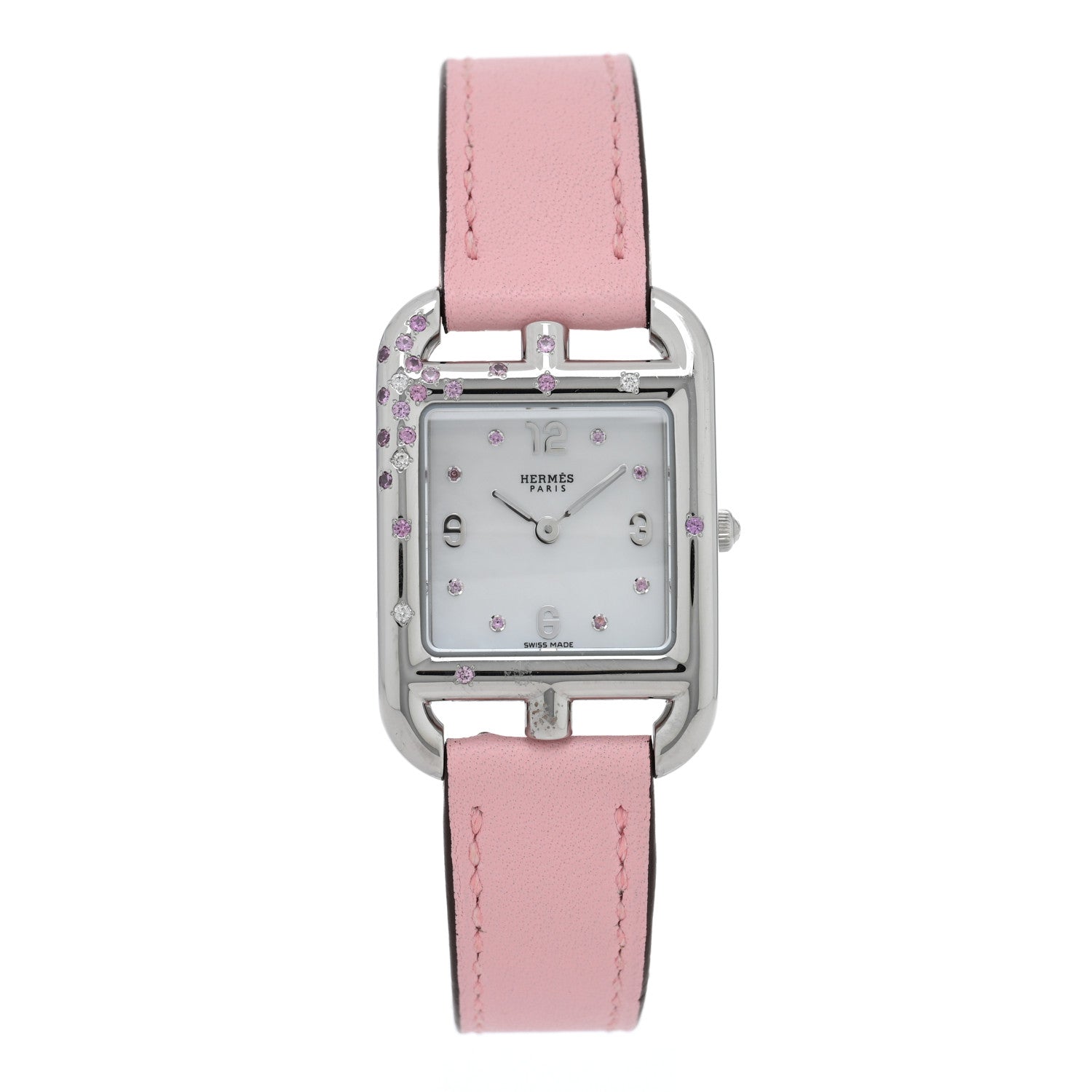 Hermes Stainless Steel Swift Diamond Pink Sapphire Mother of Pearl 23mm Cape Cod Quartz Watch Rose Sakura 1 of 5