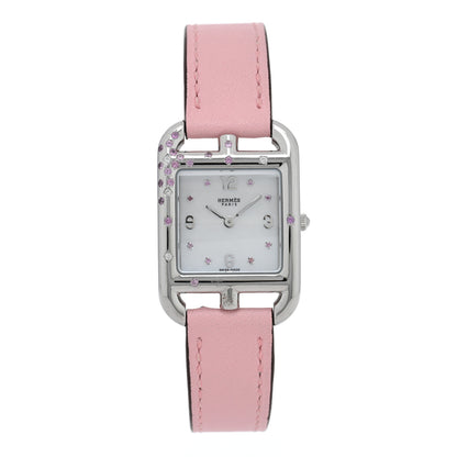 Hermes Stainless Steel Swift Diamond Pink Sapphire Mother of Pearl 23mm Cape Cod Quartz Watch Rose Sakura 1 of 5