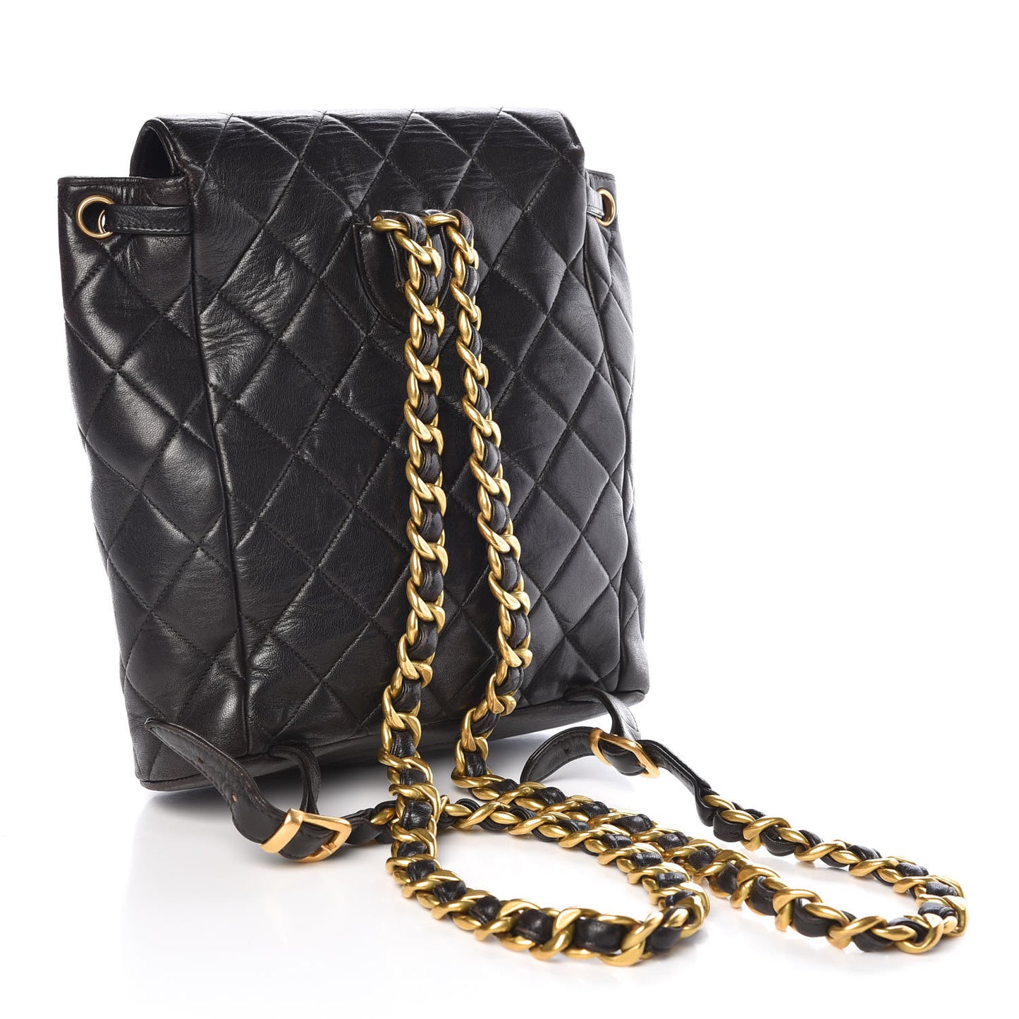 Lambskin Quilted Drawstring Backpack Black