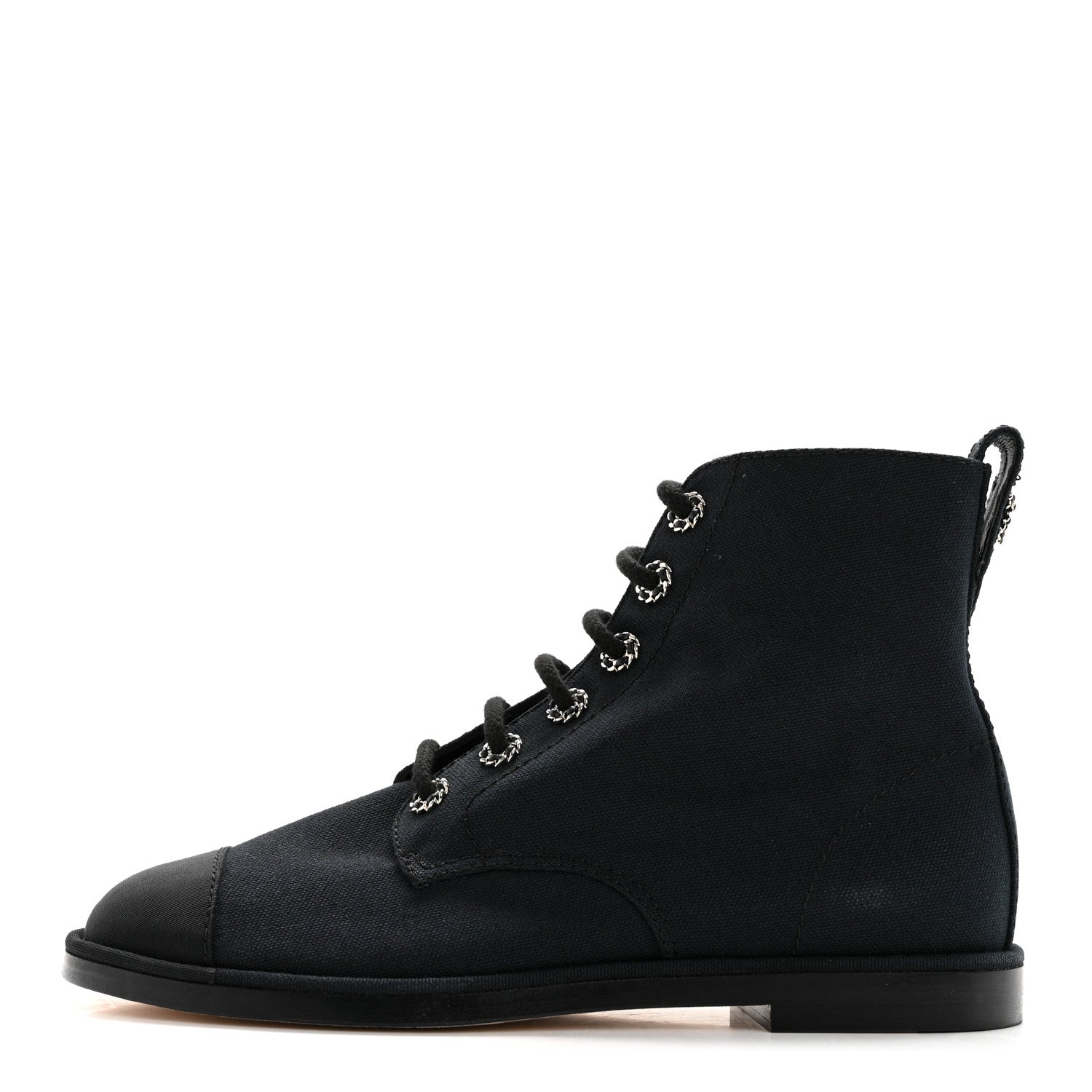 Chanel Cotton Grosgrain Cap Toe CC Lace Up Boots 39 Black 1 of 9