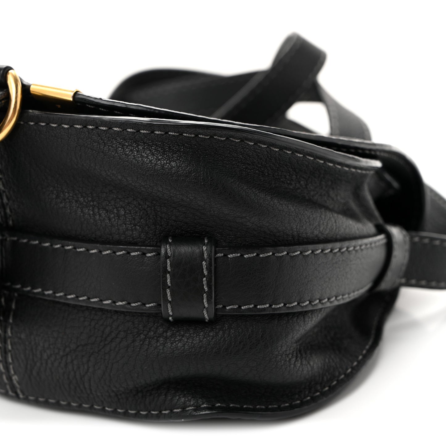 Grained Calfskin Small Marcie Saddle Bag Black