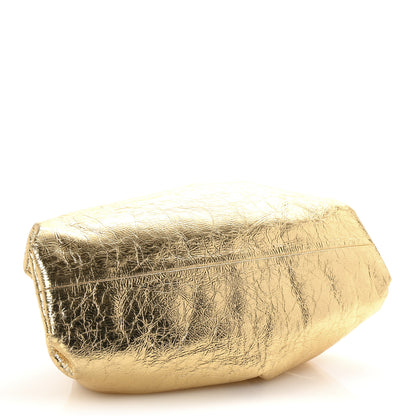 Bottega Veneta Metallic Crinkled Lambskin The Pouch Oversized Clutch Oro 4 of 10