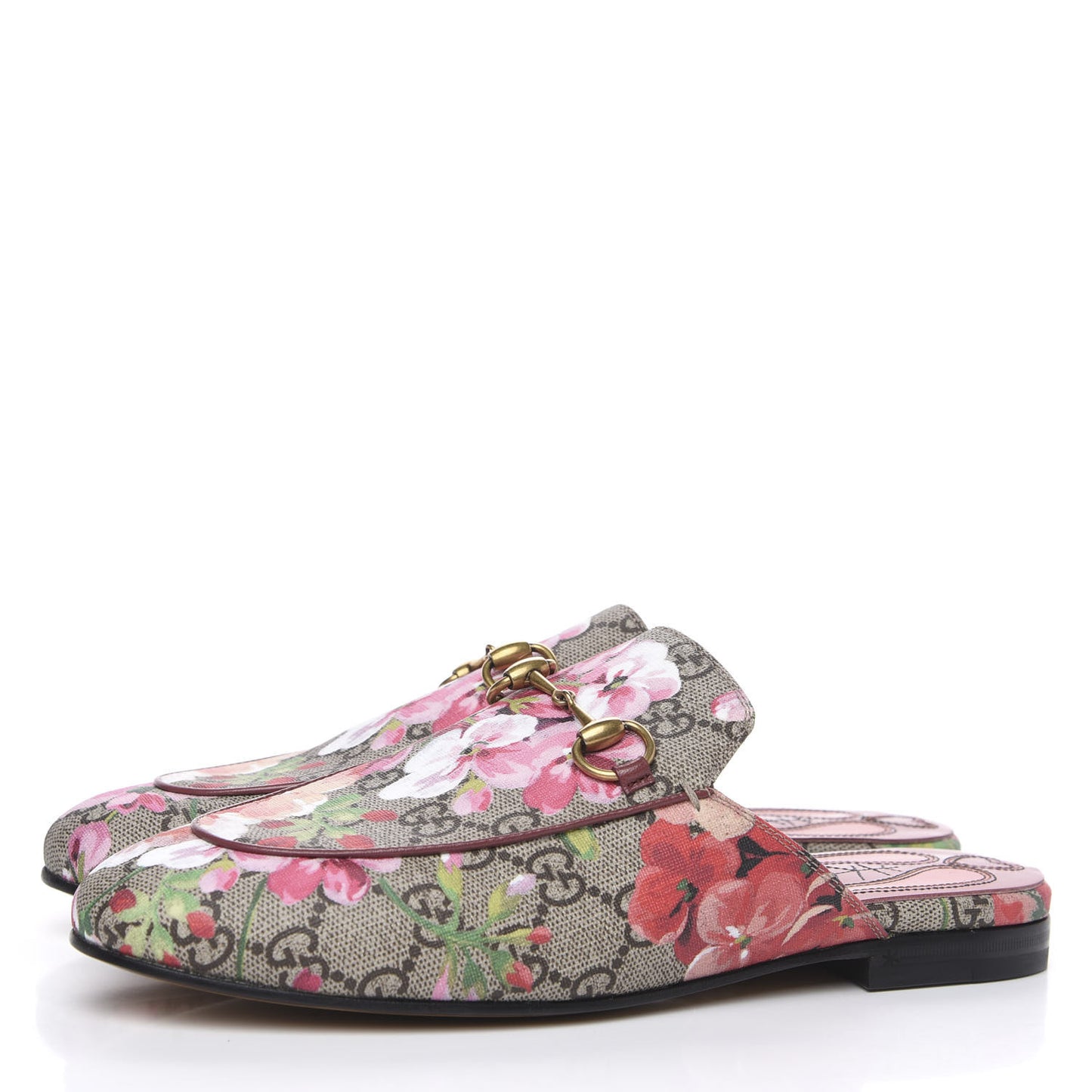 GG Supreme Monogram Blooms Womens Princetown Slippers 37 Beige Multicolor Dry Rose