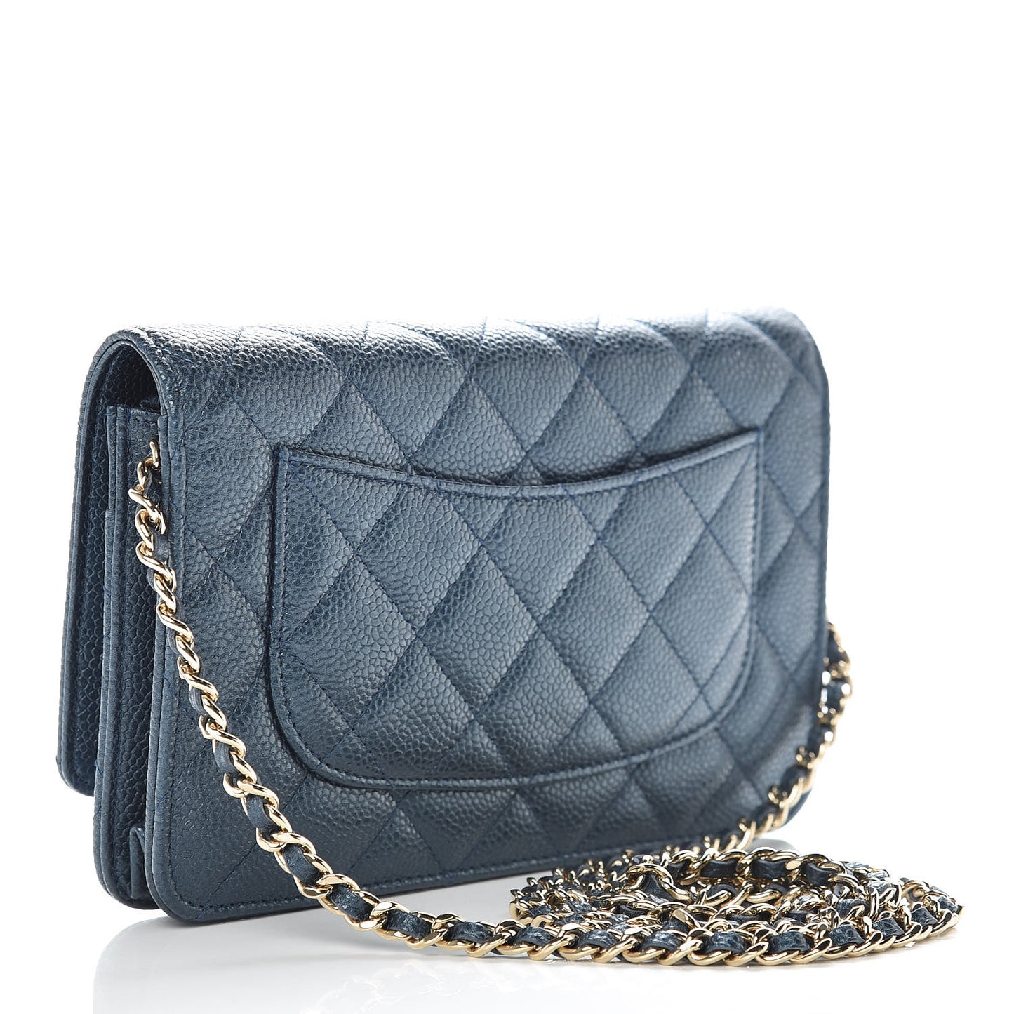Iridescent Caviar Quilted Wallet On Chain WOC Blue