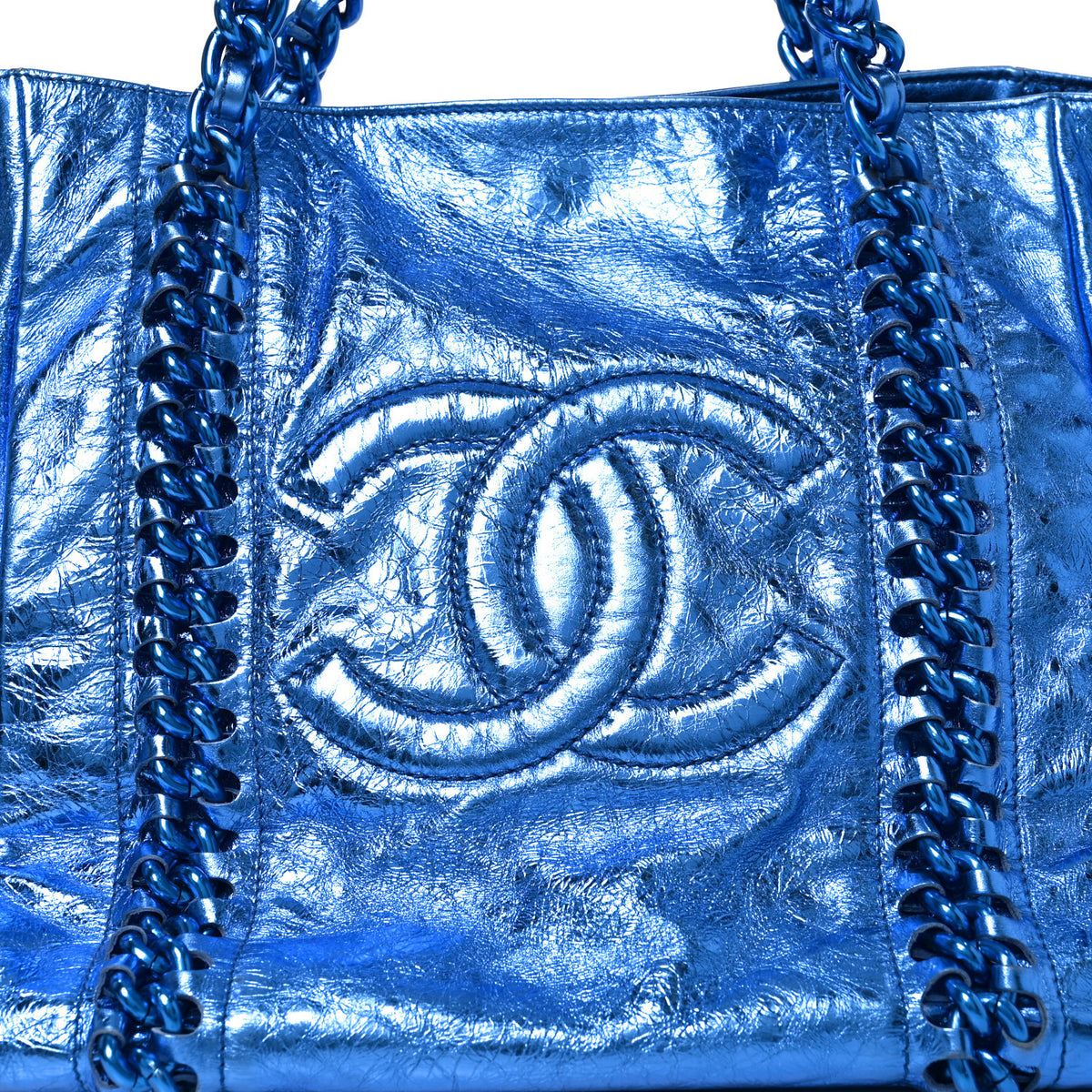 Chanel Metallic Cracked Calfskin Modern Chain Tote Blue 8 of 10